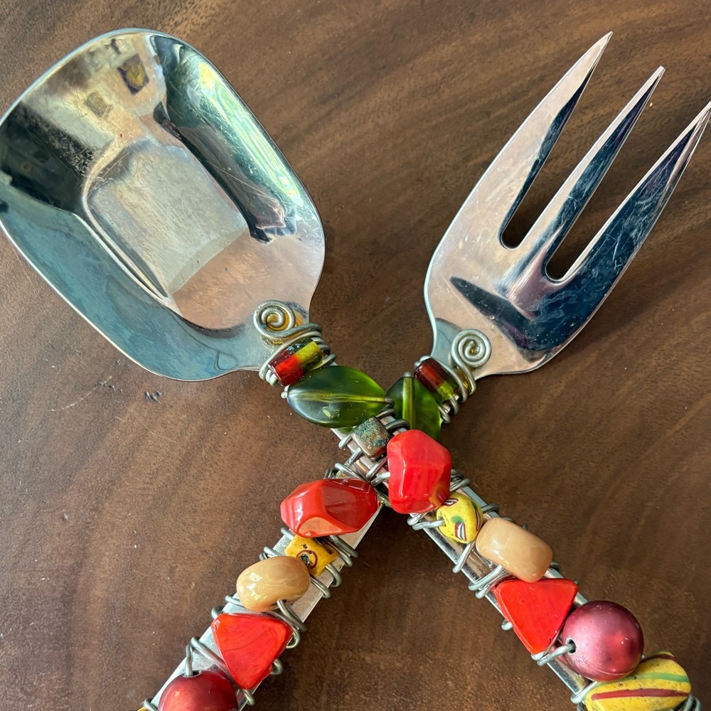 Handcrafted Beaded Serving Set - Orange, Gold, Red and Green - Picture 3 of 7
